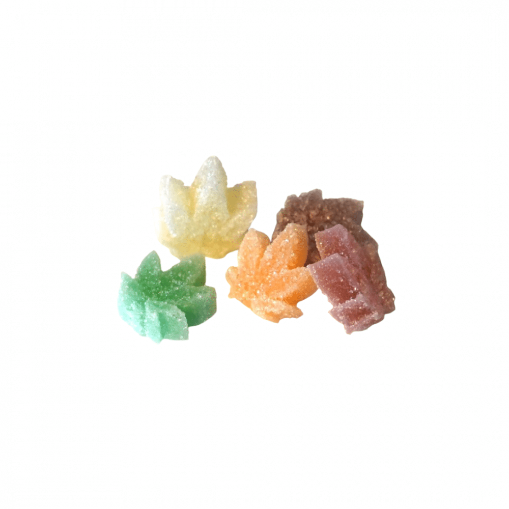 Image bonbon gummies en forme de feuille de cannabis CBD